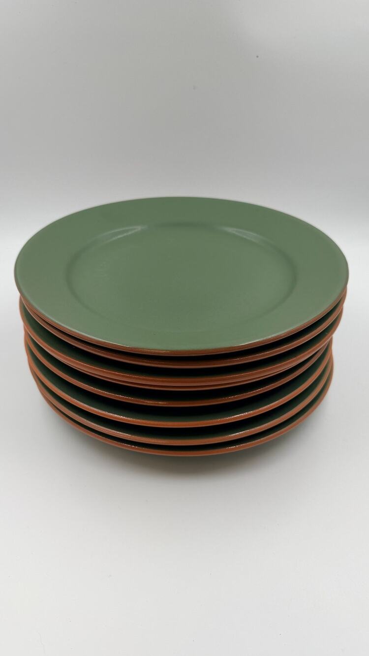Set of 8 Casa Verde WSP Terra Cotta Dinner Plates Green Portugal 10.75”